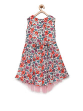 Girls Black Floral Dress with Net Inset and Hi Lo Hemline